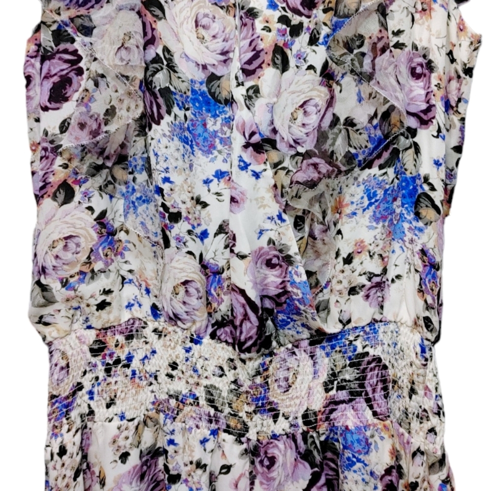 Parker Gabriella Floral Silk Shirt Sleeve Mini Dress Women's Size Medium M - Picture 9 of 14